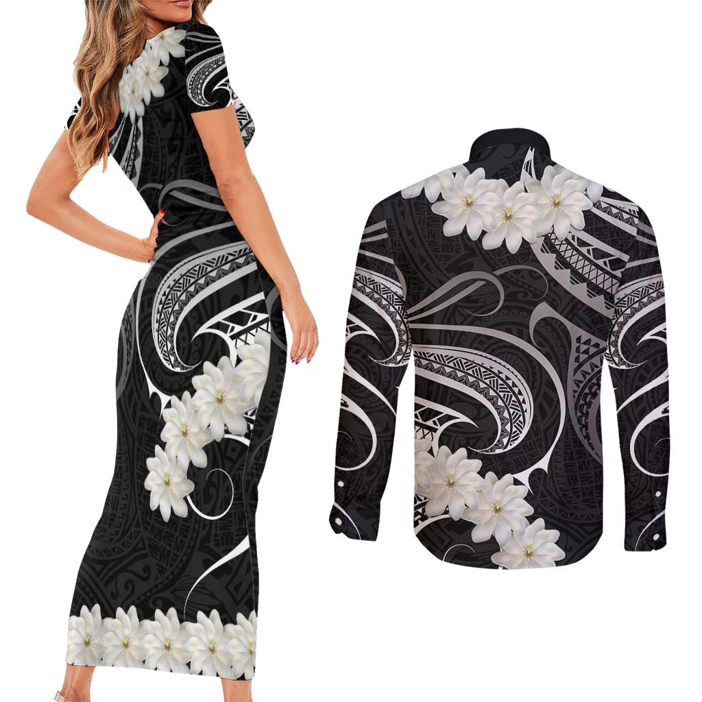 White Sunday Tokelau Gardenia Thunbergia Couples Matching Short Sleeve Bodycon Dress and Long Sleeve Button Shirt Fakamalo Atu Kia Te Koutou Uma LT9 - Polynesian Pride