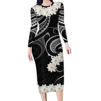 White Sunday Tokelau Gardenia Thunbergia Family Matching Long Sleeve Bodycon Dress and Hawaiian Shirt Fakamalo Atu Kia Te Koutou Uma LT9 Mom's Dress Black - Polynesian Pride