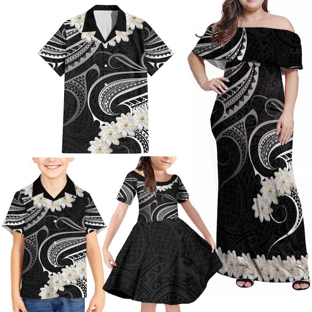 White Sunday Tokelau Gardenia Thunbergia Family Matching Off Shoulder Maxi Dress and Hawaiian Shirt Fakamalo Atu Kia Te Koutou Uma LT9 - Polynesian Pride