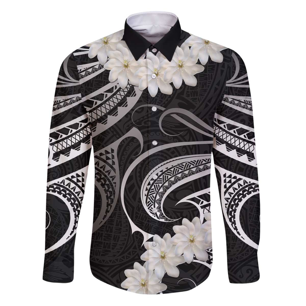 White Sunday Tokelau Gardenia Thunbergia Family Matching Puletasi and Hawaiian Shirt Fakamalo Atu Kia Te Koutou Uma LT9 Dad's Shirt - Long Sleeve Black - Polynesian Pride
