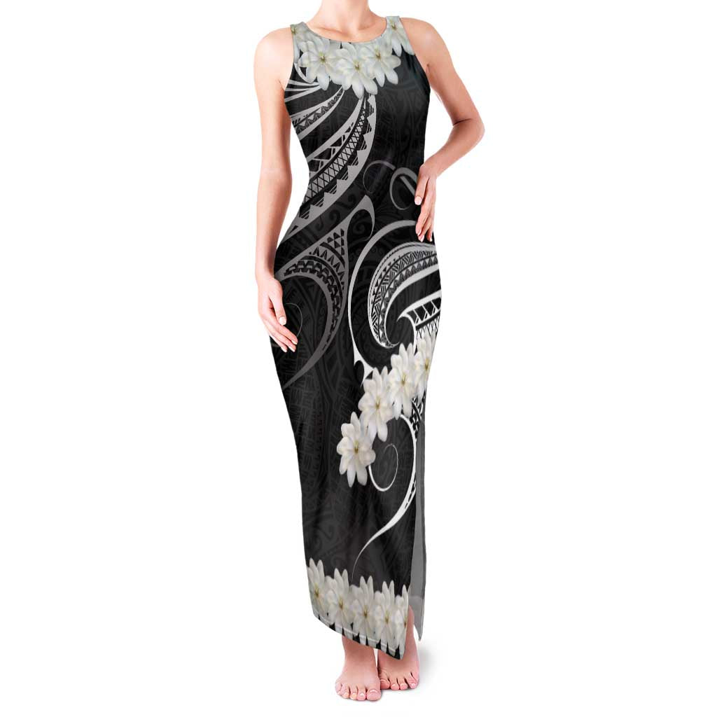 White Sunday Tokelau Gardenia Thunbergia Family Matching Tank Maxi Dress and Hawaiian Shirt Fakamalo Atu Kia Te Koutou Uma LT9 Mom's Dress Black - Polynesian Pride