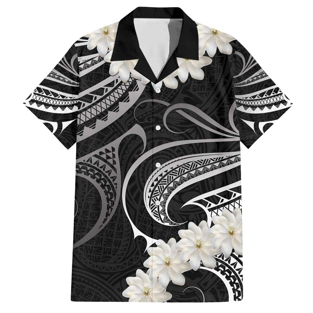 White Sunday Tokelau Gardenia Thunbergia Hawaiian Shirt Fakamalo Atu Kia Te Koutou Uma LT9 Black - Polynesian Pride