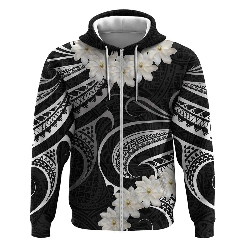 White Sunday Tokelau Gardenia Thunbergia Hoodie Fakamalo Atu Kia Te Koutou Uma LT9 Zip Hoodie Black - Polynesian Pride