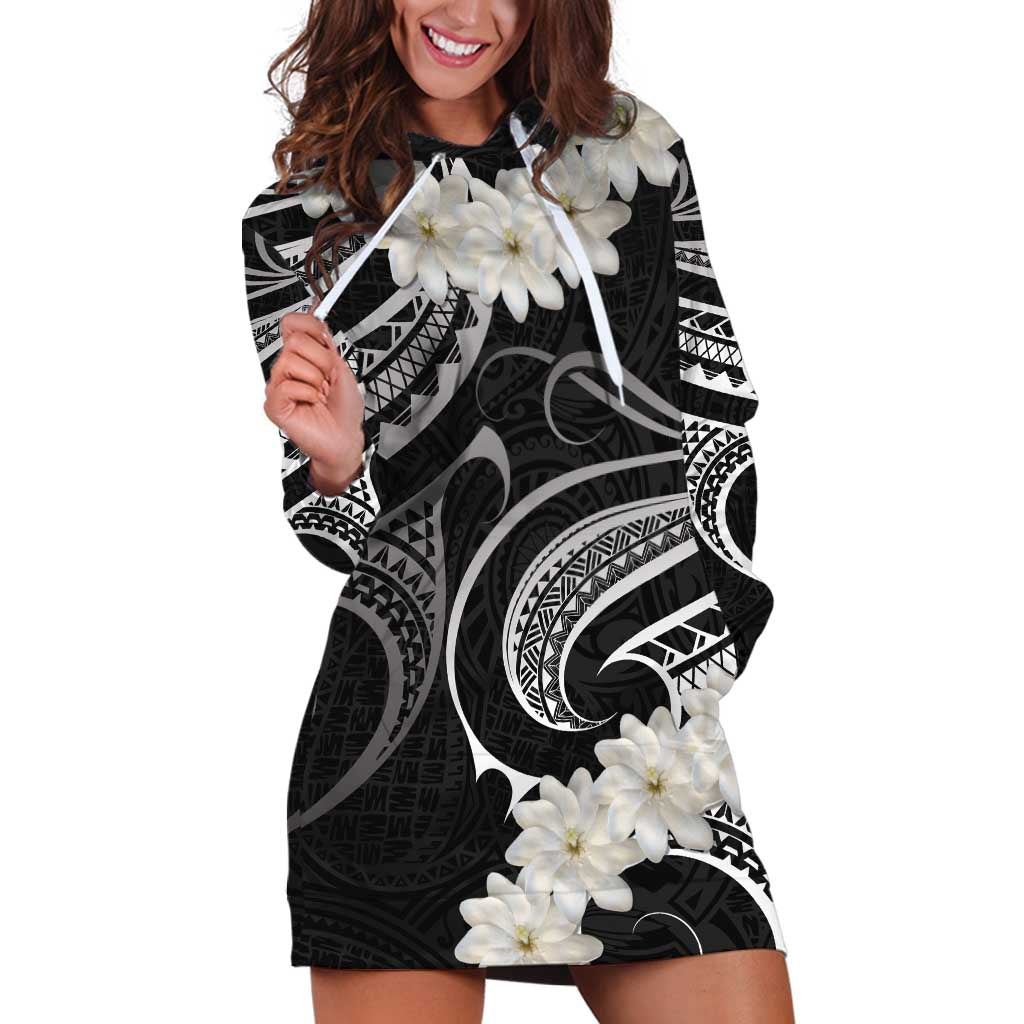 White Sunday Tokelau Gardenia Thunbergia Hoodie Dress Fakamalo Atu Kia Te Koutou Uma LT9 Black - Polynesian Pride