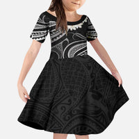 White Sunday Tokelau Gardenia Thunbergia Kid Short Sleeve Dress Fakamalo Atu Kia Te Koutou Uma LT9 KID Black - Polynesian Pride