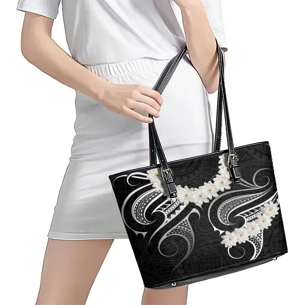 White Sunday Tokelau Gardenia Thunbergia Leather Tote Bag Fakamalo Atu Kia Te Koutou Uma LT9 - Polynesian Pride