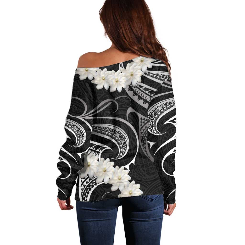 White Sunday Tokelau Gardenia Thunbergia Off Shoulder Sweater Fakamalo Atu Kia Te Koutou Uma LT9 - Polynesian Pride