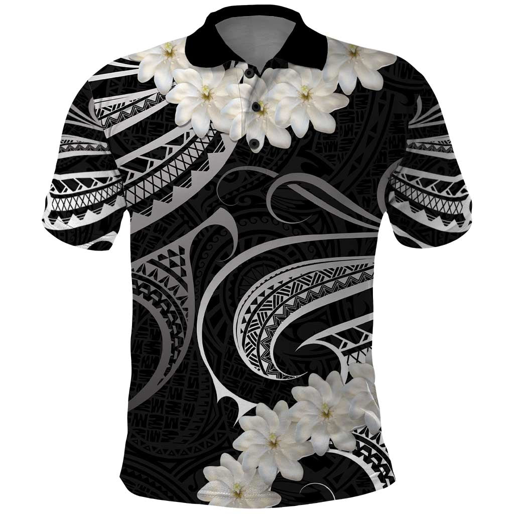 White Sunday Tokelau Gardenia Thunbergia Polo Shirt Fakamalo Atu Kia Te Koutou Uma LT9 Black - Polynesian Pride