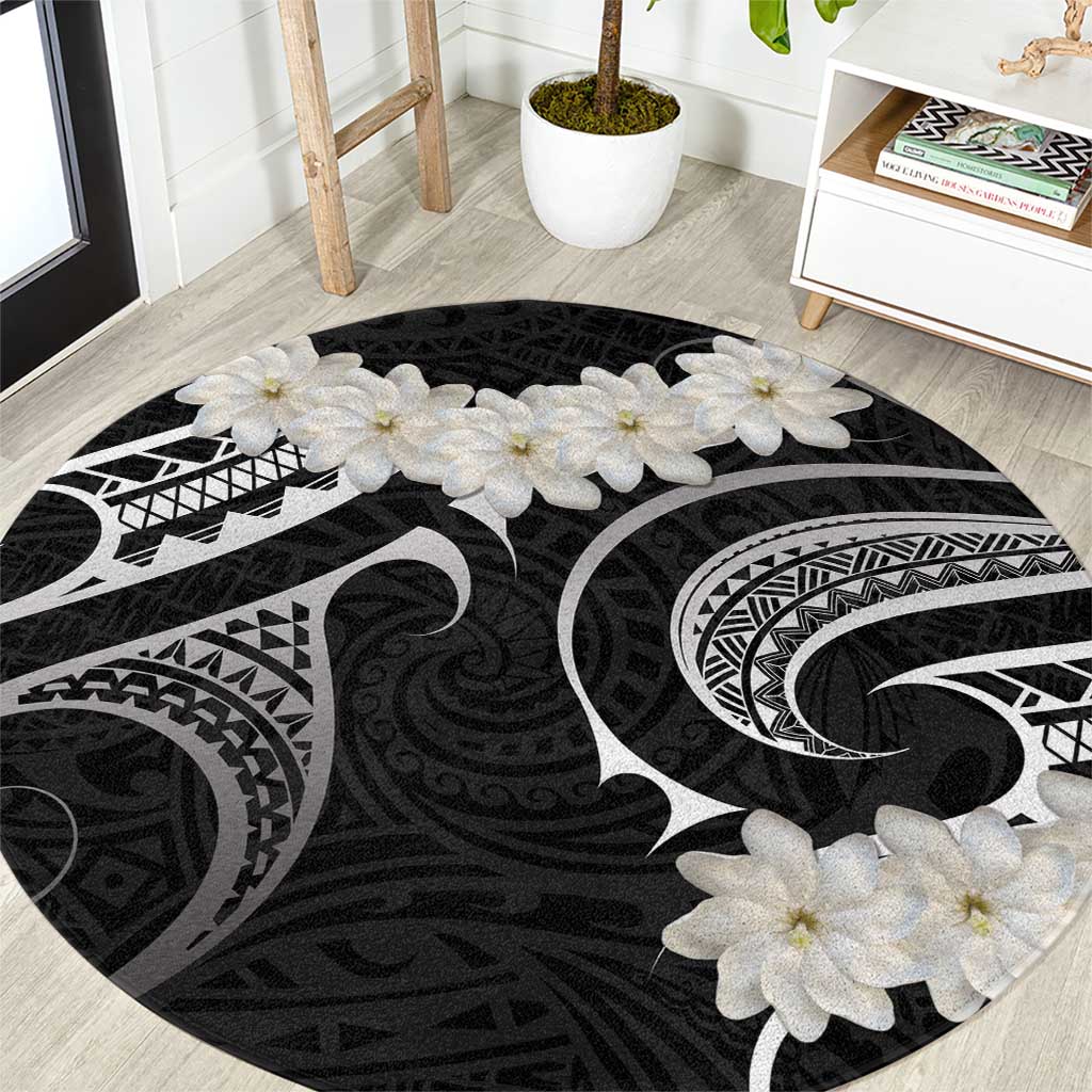 White Sunday Tokelau Gardenia Thunbergia Round Carpet Fakamalo Atu Kia Te Koutou Uma LT9 Black - Polynesian Pride