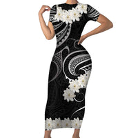 White Sunday Tokelau Gardenia Thunbergia Short Sleeve Bodycon Dress Fakamalo Atu Kia Te Koutou Uma LT9 Long Dress Black - Polynesian Pride