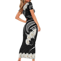 White Sunday Tokelau Gardenia Thunbergia Short Sleeve Bodycon Dress Fakamalo Atu Kia Te Koutou Uma LT9 - Polynesian Pride