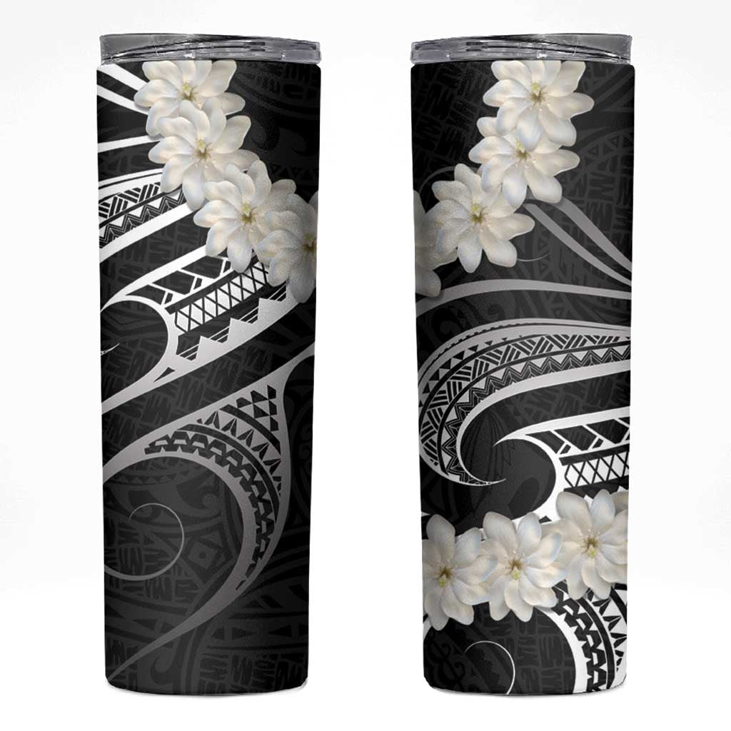 White Sunday Tokelau Gardenia Thunbergia Skinny Tumbler Fakamalo Atu Kia Te Koutou Uma LT9 Black - Polynesian Pride