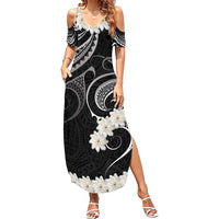 White Sunday Tokelau Gardenia Thunbergia Summer Maxi Dress Fakamalo Atu Kia Te Koutou Uma LT9 Women Black - Polynesian Pride