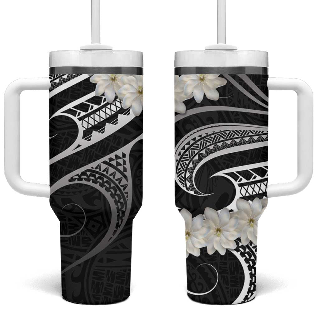 White Sunday Tokelau Gardenia Thunbergia Tumbler With Handle Fakamalo Atu Kia Te Koutou Uma LT9 One Size: 40 oz Black - Polynesian Pride