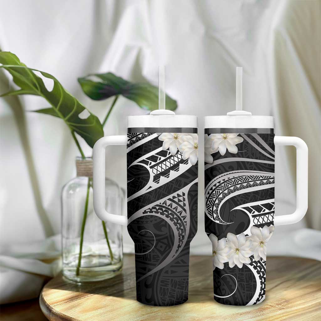 White Sunday Tokelau Gardenia Thunbergia Tumbler With Handle Fakamalo Atu Kia Te Koutou Uma LT9 - Polynesian Pride