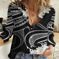 White Sunday Tokelau Gardenia Thunbergia Women Casual Shirt Fakamalo Atu Kia Te Koutou Uma LT9 Female Black - Polynesian Pride