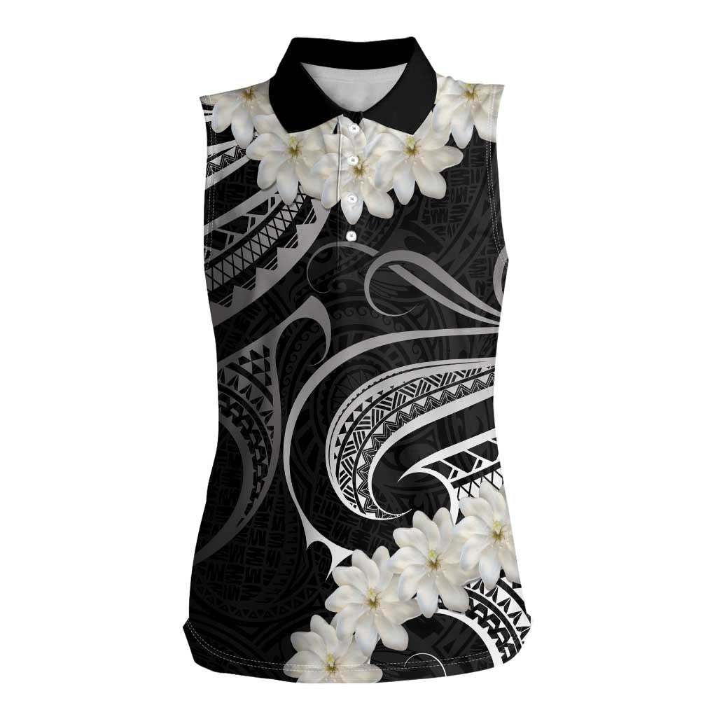 White Sunday Tokelau Gardenia Thunbergia Women Sleeveless Polo Shirt Fakamalo Atu Kia Te Koutou Uma LT9 Female Black - Polynesian Pride