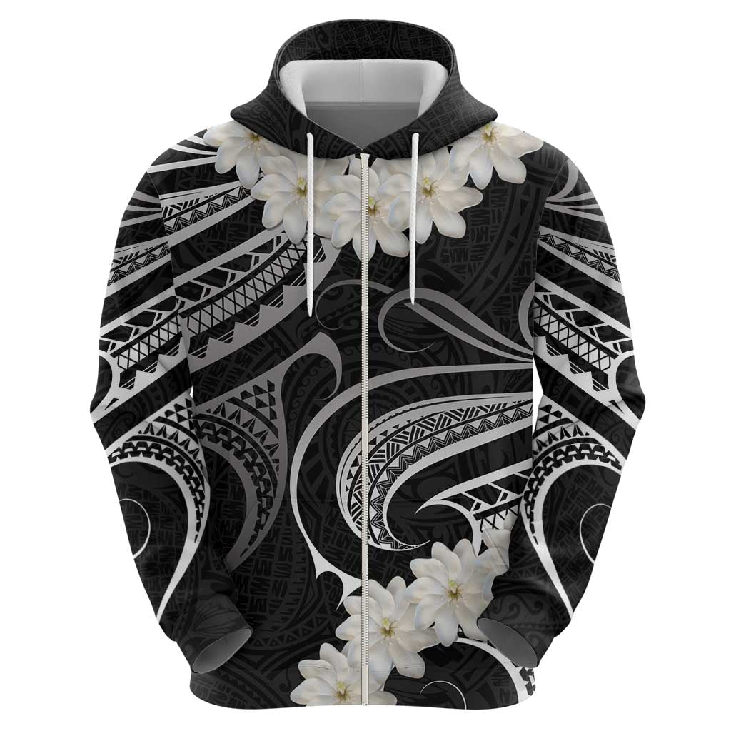 White Sunday Tokelau Gardenia Thunbergia Zip Hoodie Fakamalo Atu Kia Te Koutou Uma LT9 - Polynesian Pride
