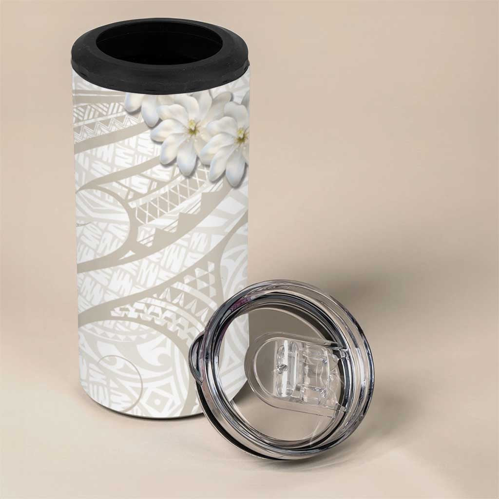 Tokelau Gardenia Thunbergia 4 in 1 Can Cooler Tumbler Black Polynesian Art Vibe LT9 - Polynesian Pride