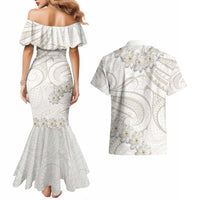 Tokelau Gardenia Thunbergia Couples Matching Mermaid Dress and Hawaiian Shirt Polynesian Art Vibe LT9 - Polynesian Pride
