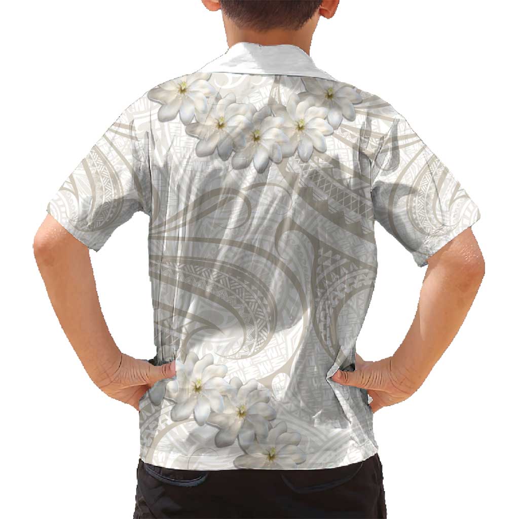 Tokelau Gardenia Thunbergia Family Matching Long Sleeve Bodycon Dress and Hawaiian Shirt Black Polynesian Art Vibe