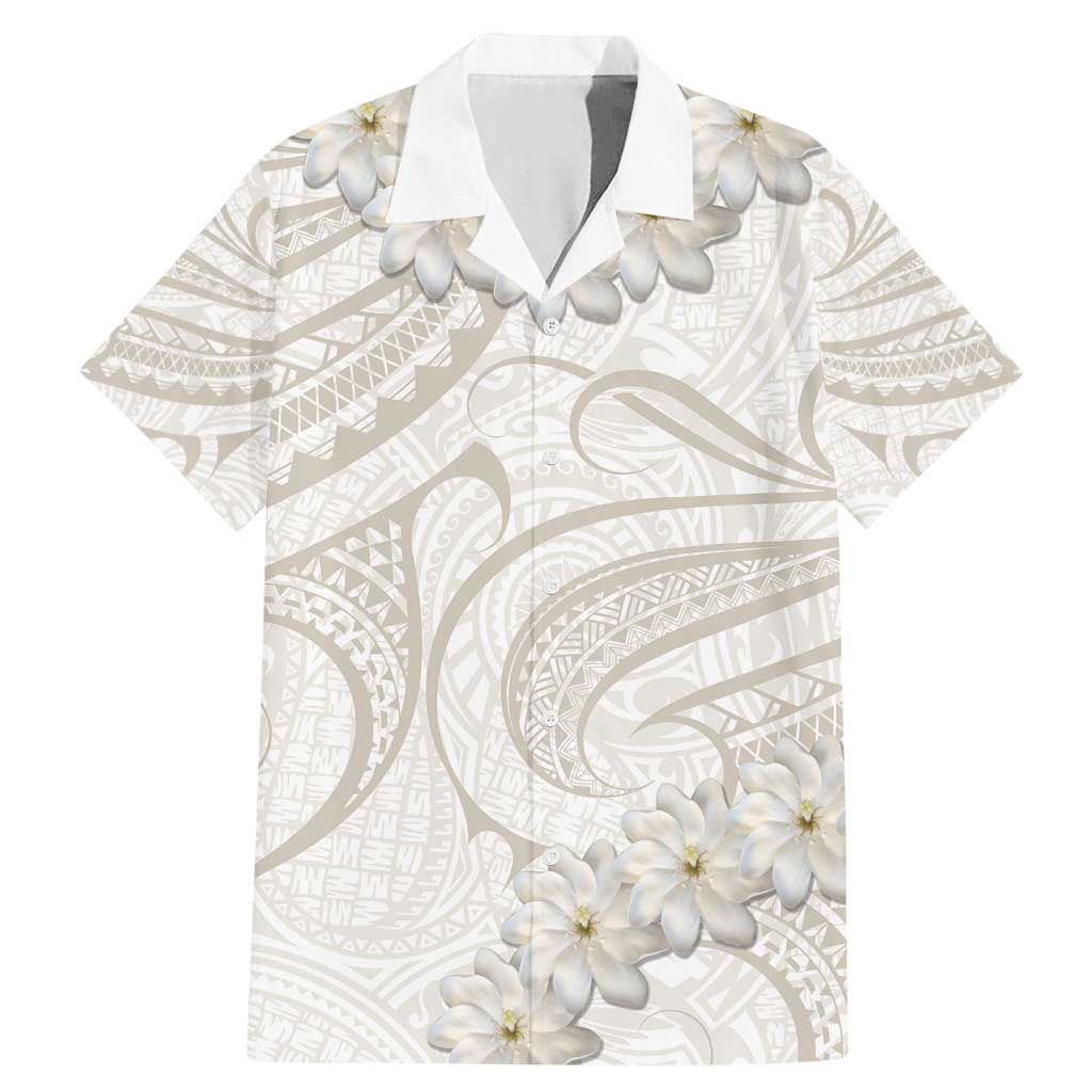 Tokelau Gardenia Thunbergia Family Matching Mermaid Dress and Hawaiian Shirt Polynesian Art Vibe LT9 Dad's Shirt - Short Sleeve White - Polynesian Pride