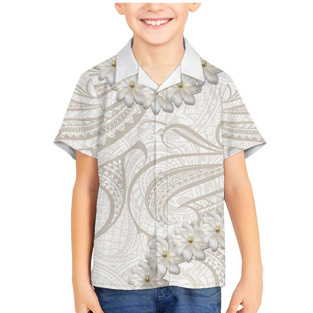 Tokelau Gardenia Thunbergia Family Matching Mermaid Dress and Hawaiian Shirt Polynesian Art Vibe LT9 Son's Shirt White - Polynesian Pride