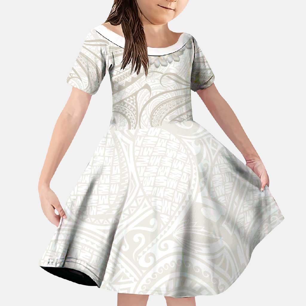 Tokelau Gardenia Thunbergia Family Matching Off Shoulder Maxi Dress and Hawaiian Shirt Polynesian Art Vibe LT9 Daughter's Dress White - Polynesian Pride