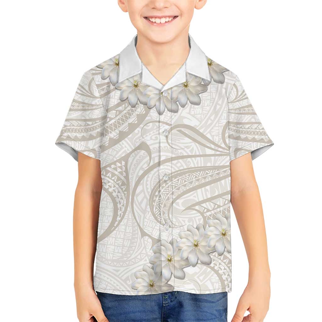 Tokelau Gardenia Thunbergia Family Matching Off Shoulder Maxi Dress and Hawaiian Shirt Polynesian Art Vibe LT9 Son's Shirt White - Polynesian Pride