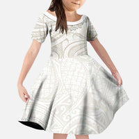 Tokelau Gardenia Thunbergia Family Matching Puletasi and Hawaiian Shirt Polynesian Art Vibe LT9 Daughter's Dress White - Polynesian Pride