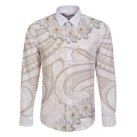 Tokelau Gardenia Thunbergia Family Matching Puletasi and Hawaiian Shirt Polynesian Art Vibe LT9 Dad's Shirt - Long Sleeve White - Polynesian Pride