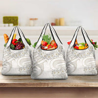 Tokelau Gardenia Thunbergia Grocery Bag Black Polynesian Art Vibe