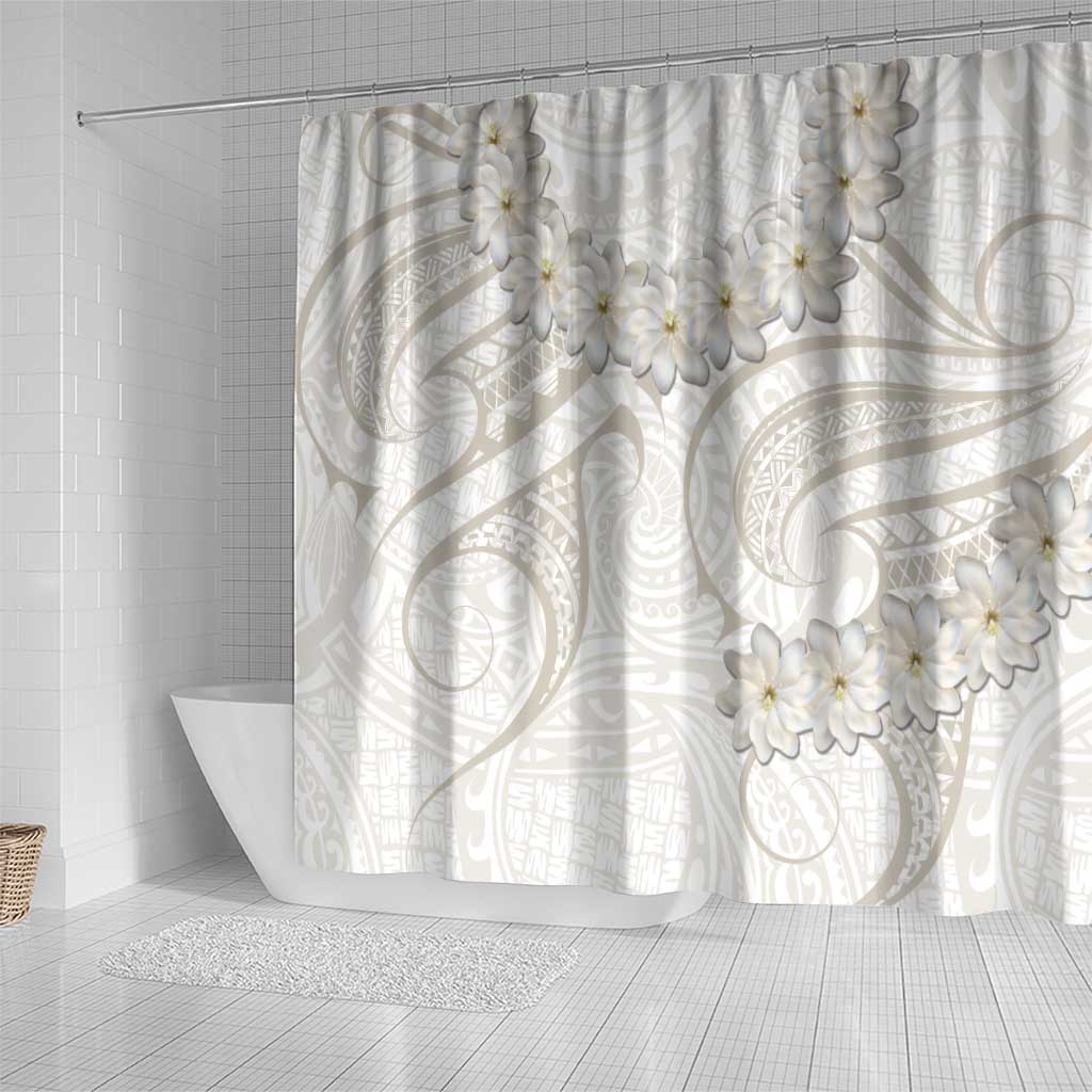 Tokelau Gardenia Thunbergia Shower Curtain Black Polynesian Art Vibe