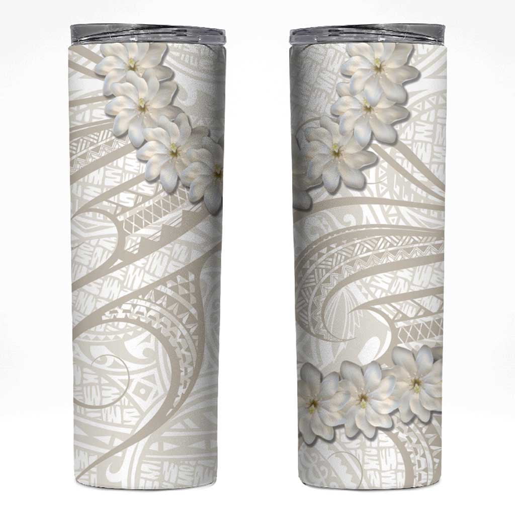 Tokelau Gardenia Thunbergia Skinny Tumbler Polynesian Art Vibe LT9 White - Polynesian Pride