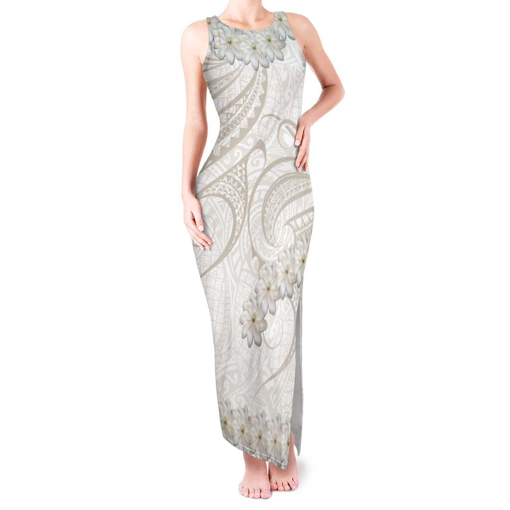 Tokelau Gardenia Thunbergia Tank Maxi Dress Polynesian Art Vibe LT9 Women White - Polynesian Pride