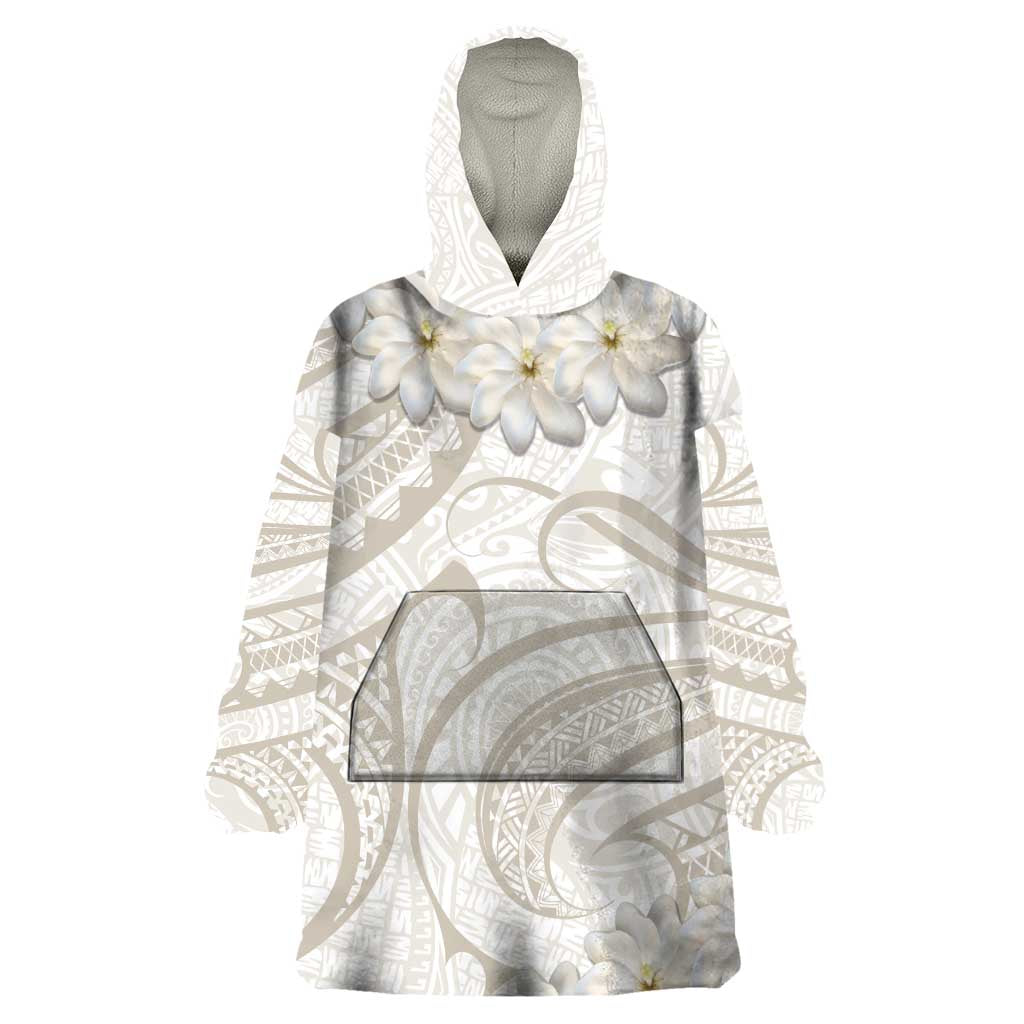 Tokelau Gardenia Thunbergia Wearable Blanket Hoodie Polynesian Art Vibe LT9 One Size White - Polynesian Pride