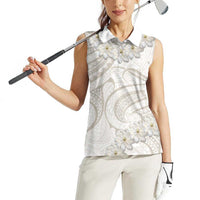 Tokelau Gardenia Thunbergia Women Sleeveless Polo Shirt Black Polynesian Art Vibe