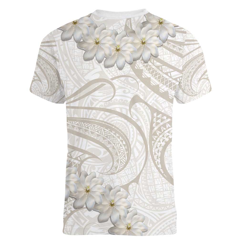 Tokelau Gardenia Thunbergia Women V-Neck T-Shirt Polynesian Art Vibe LT9 - Polynesian Pride
