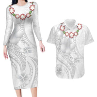 Manuia le Aso Sa o Tamaiti Tonga Couples Matching Long Sleeve Bodycon Dress and Hawaiian Shirt White Sunday Heilala Lei LT9 White - Polynesian Pride