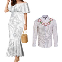 Manuia le Aso Sa o Tamaiti Tonga Couples Matching Mermaid Dress and Long Sleeve Button Shirt White Sunday Heilala Lei LT9 White - Polynesian Pride