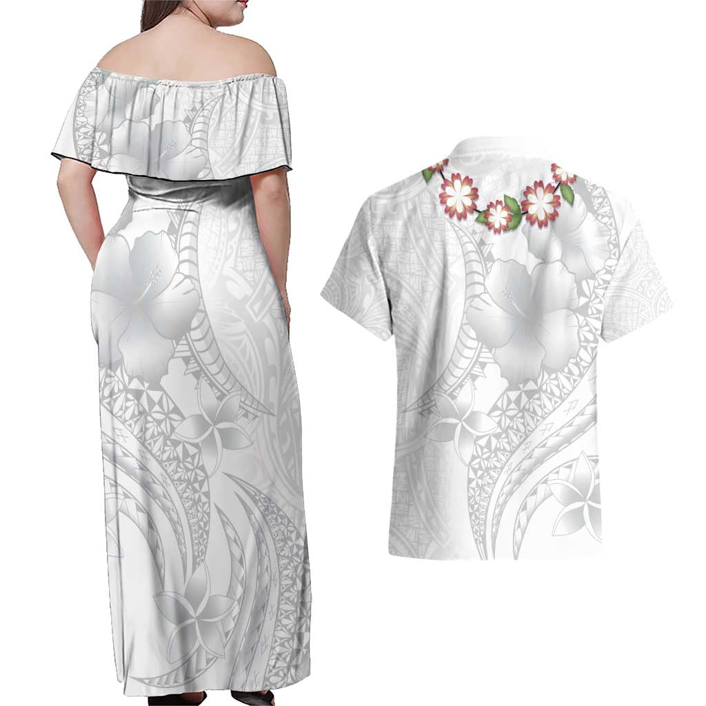 Manuia le Aso Sa o Tamaiti Tonga Couples Matching Off Shoulder Maxi Dress and Hawaiian Shirt White Sunday Heilala Lei LT9 - Polynesian Pride