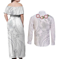Manuia le Aso Sa o Tamaiti Tonga Couples Matching Off Shoulder Maxi Dress and Long Sleeve Button Shirt White Sunday Heilala Lei LT9 - Polynesian Pride