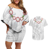 Manuia le Aso Sa o Tamaiti Tonga Couples Matching Off Shoulder Short Dress and Hawaiian Shirt White Sunday Heilala Lei LT9 White - Polynesian Pride