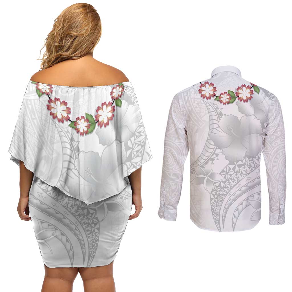 Manuia le Aso Sa o Tamaiti Tonga Couples Matching Off Shoulder Short Dress and Long Sleeve Button Shirt White Sunday Heilala Lei LT9 - Polynesian Pride