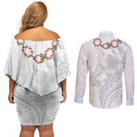 Manuia le Aso Sa o Tamaiti Tonga Couples Matching Off Shoulder Short Dress and Long Sleeve Button Shirt White Sunday Heilala Lei LT9 - Polynesian Pride