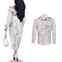 Manuia le Aso Sa o Tamaiti Tonga Couples Matching Off The Shoulder Long Sleeve Dress and Long Sleeve Button Shirt White Sunday Heilala Lei LT9 - Polynesian Pride