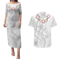 Manuia le Aso Sa o Tamaiti Tonga Couples Matching Puletasi and Hawaiian Shirt White Sunday Heilala Lei LT9 White - Polynesian Pride