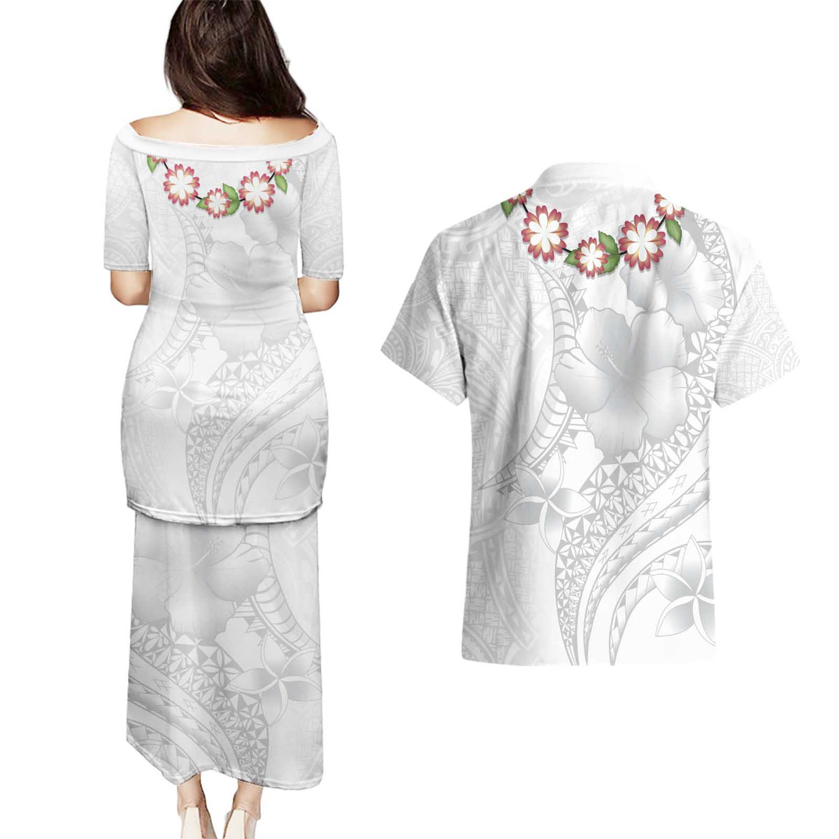 Manuia le Aso Sa o Tamaiti Tonga Couples Matching Puletasi and Hawaiian Shirt White Sunday Heilala Lei LT9 - Polynesian Pride
