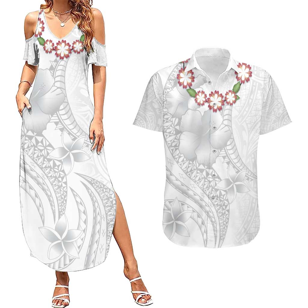 Manuia le Aso Sa o Tamaiti Tonga Couples Matching Summer Maxi Dress and Hawaiian Shirt White Sunday Heilala Lei LT9 White - Polynesian Pride