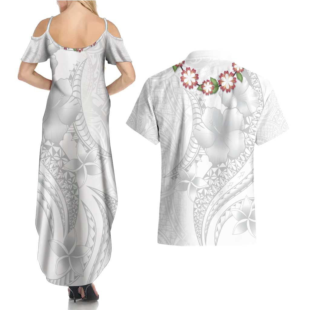 Manuia le Aso Sa o Tamaiti Tonga Couples Matching Summer Maxi Dress and Hawaiian Shirt White Sunday Heilala Lei LT9 - Polynesian Pride